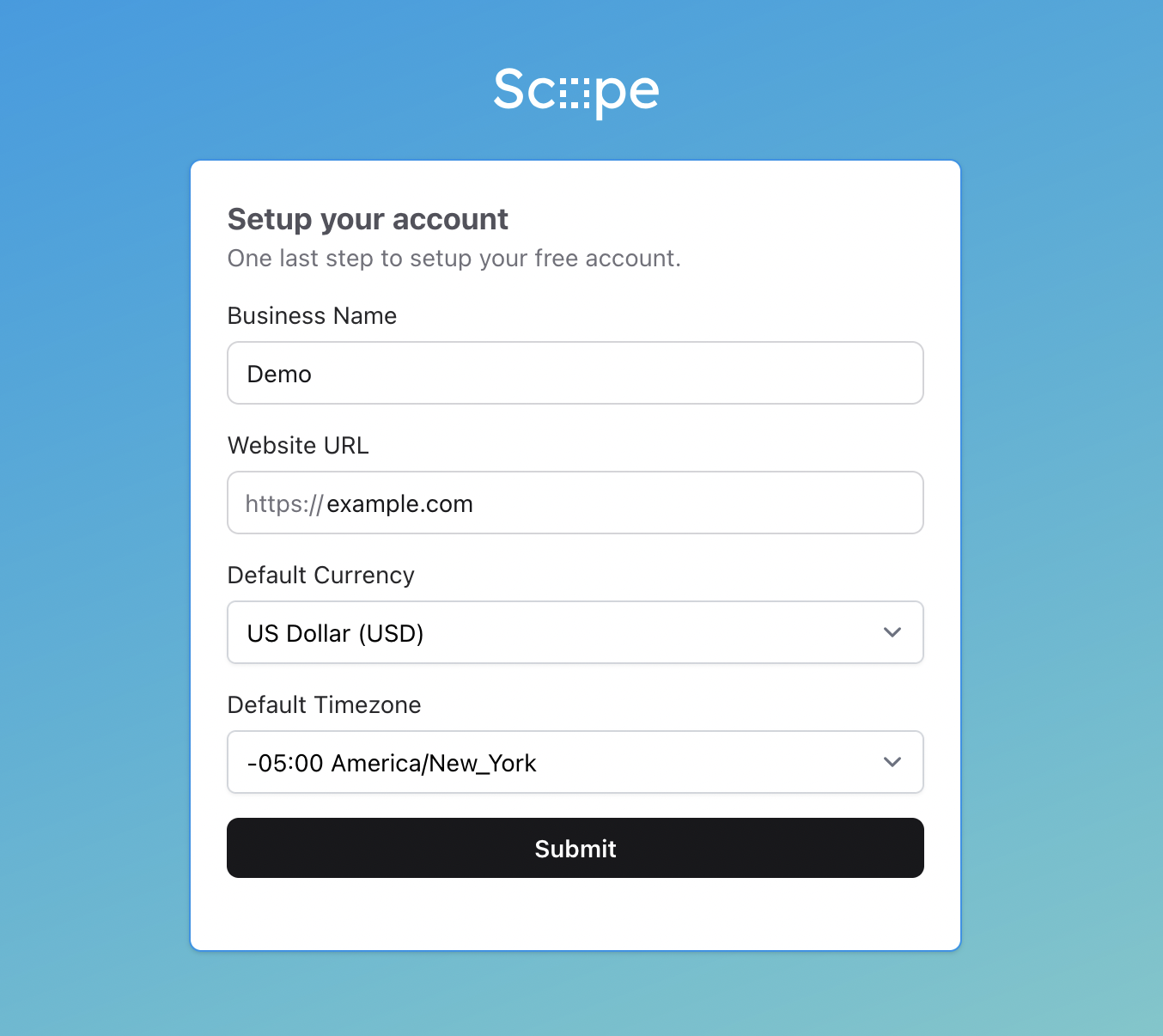 Setup account